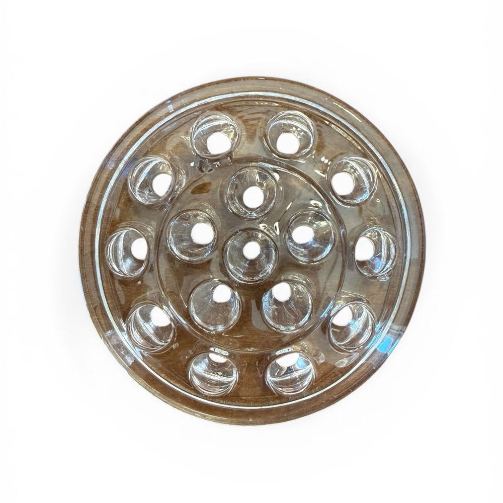 Clear Glass Flower Frog - 16 holes excellent condition